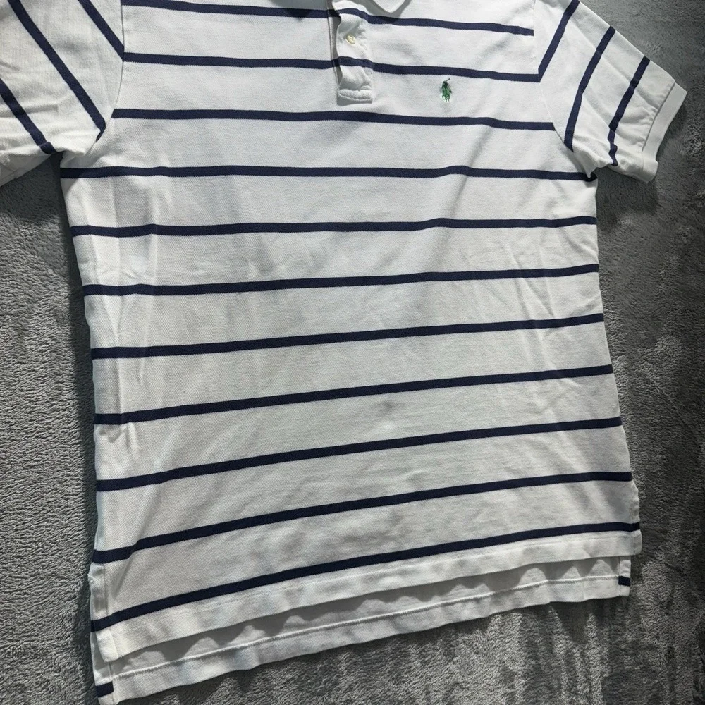 Polo Ralph Lauren Polo Shirt Mens XL White Blue‎ Striped Preppy Casual